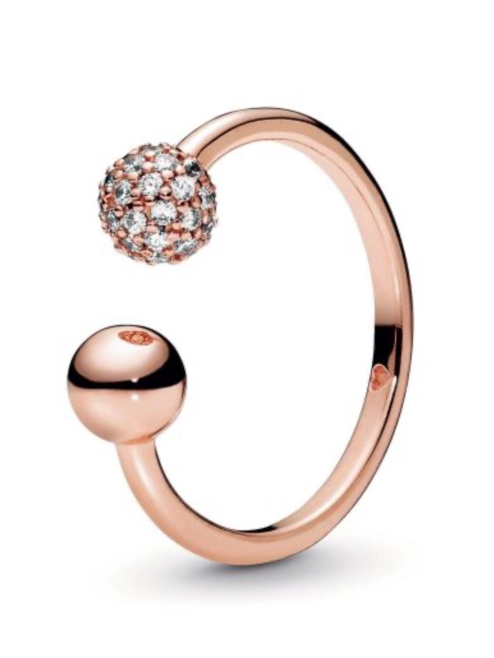 Pandora Polished & Pavé Bead Open Ring, Rose Gold-Plated size 7